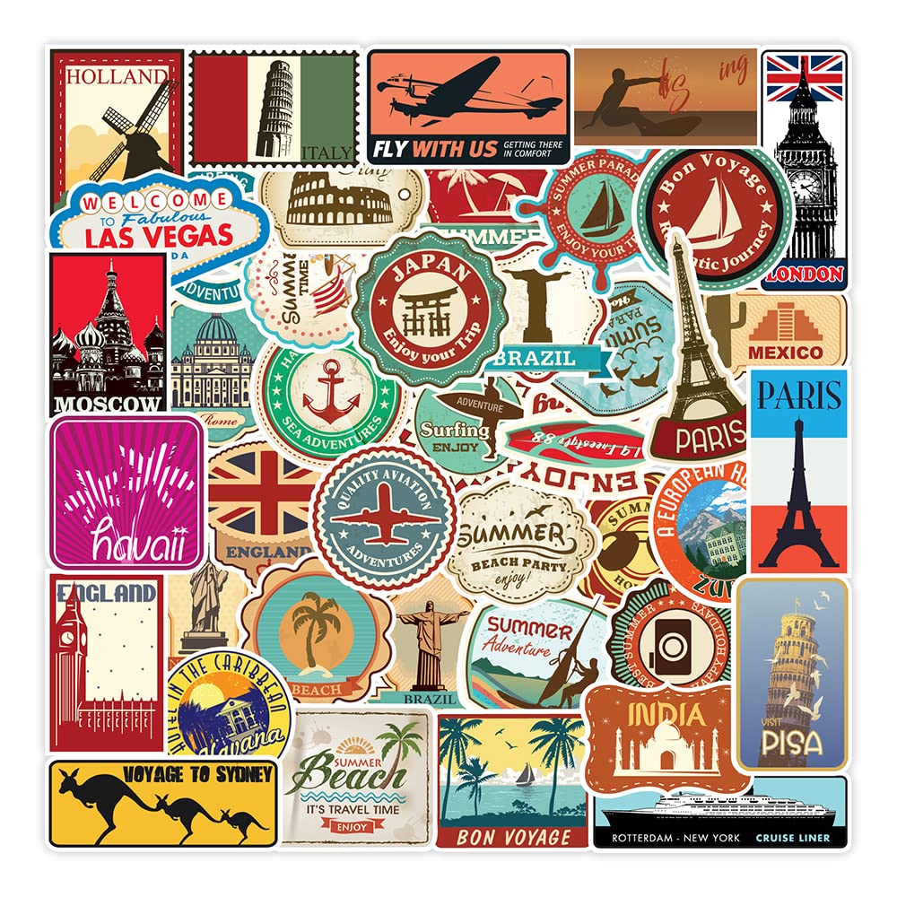 100-Piece Travel City Sticker Pack - Famous Landmark Decals for Laptops, Water Bottles & Luggage - Perfect for Travel Enthusiasts, Scrapbooking & DIY Projects