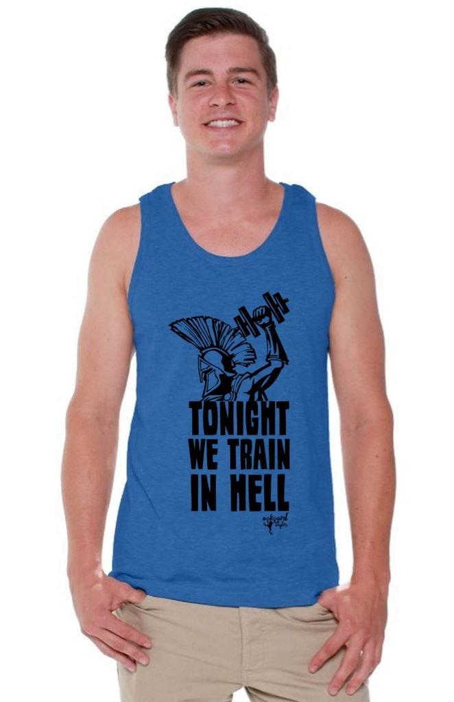 Awkwardstyles Men's Sparta Workout Tank Top - Tonight We Train in Hell Gym Shirt - Perfect for Weightlifting, CrossFit & Spartan Races - Includes Free Bookmark