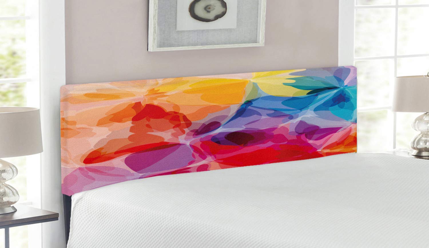 Ambesonne Floral Headboard - Vibrant Abstract Watercolor Flower Design Upholstered Metal Bed Frame with Memory Foam | Queen Size Multicolor Decorative Headboard | Perfect for Bedroom Makeover, Guest Room Upgrade & Bohemian Style Decor
