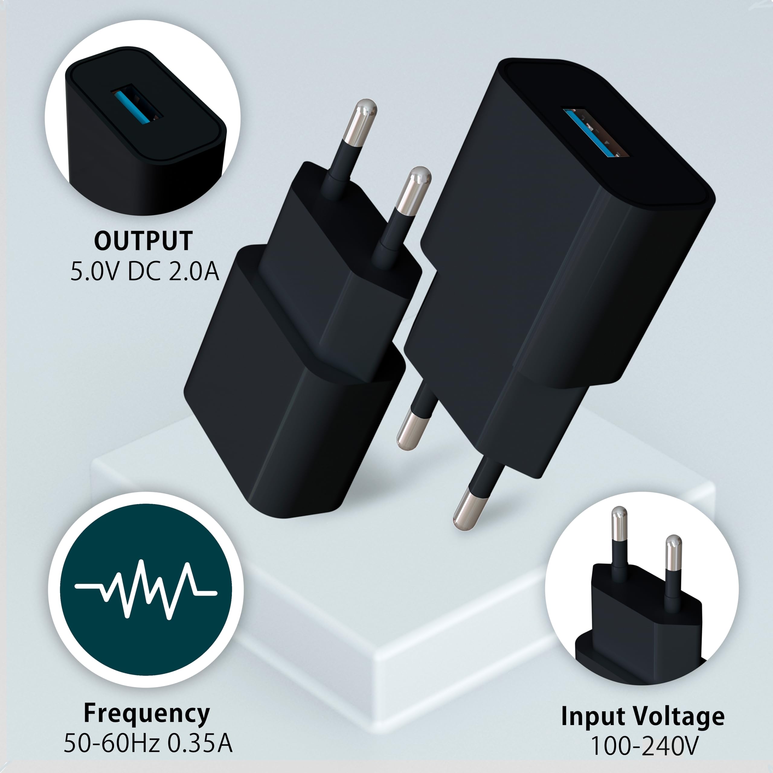 MyGadget 2X Universal USB Charger Adapter (5V 2A) - Fast Wall Charger Compatible with Apple iPhone 15/14/13, Samsung Galaxy S24 & More - Black - Perfect for Home, Office & Travel Charging Needs