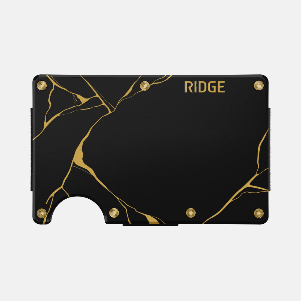 Ridge Wallet Kintsugi Black - Slim Minimalist RFID Blocking Metal Wallet for Men - Perfect for Everyday Carry, Travel & Gifting