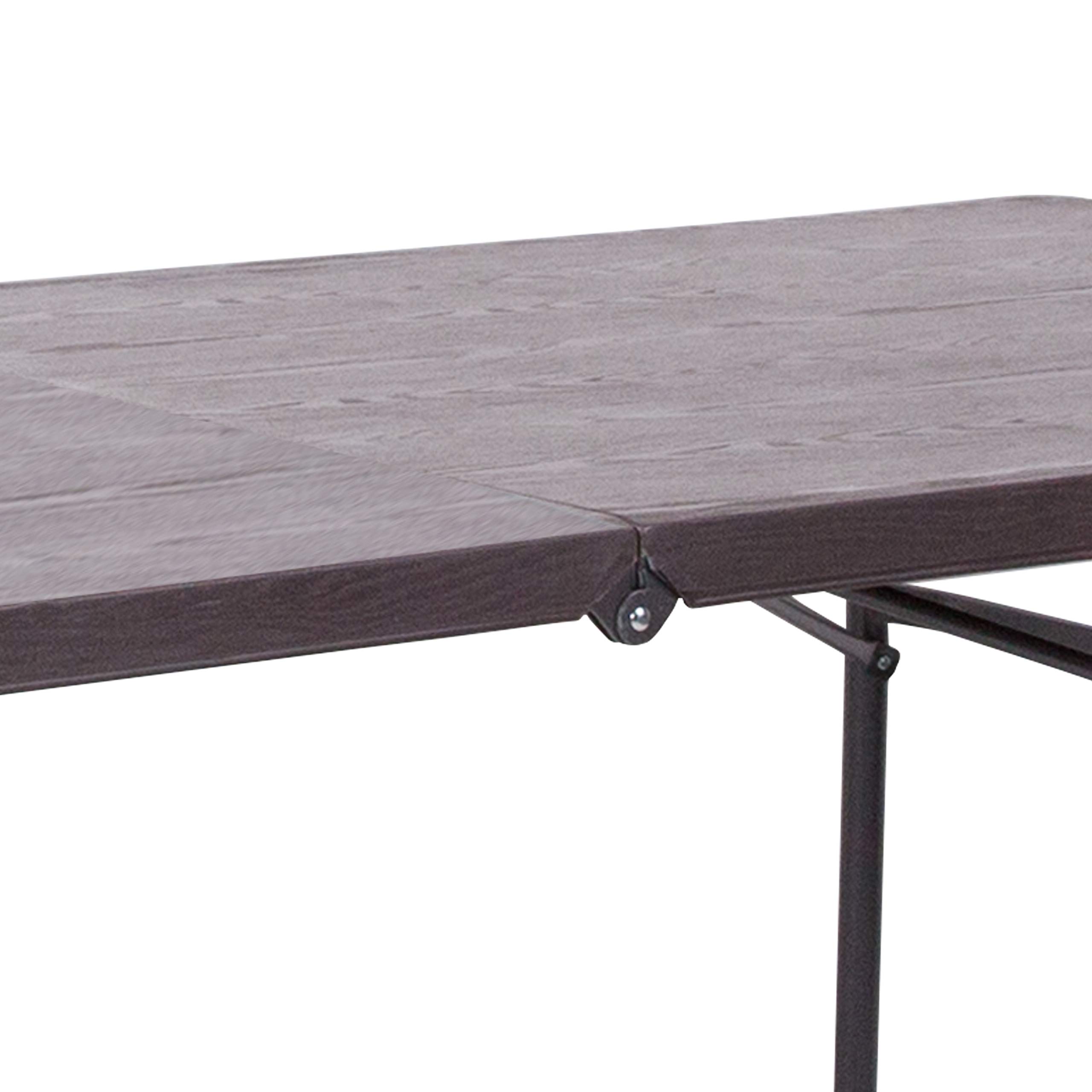 6-Foot Bi-Fold Brown Wood Grain Plastic Folding Table with Carrying Handle - Portable & Sturdy for Parties, Camping, Events & Home Use