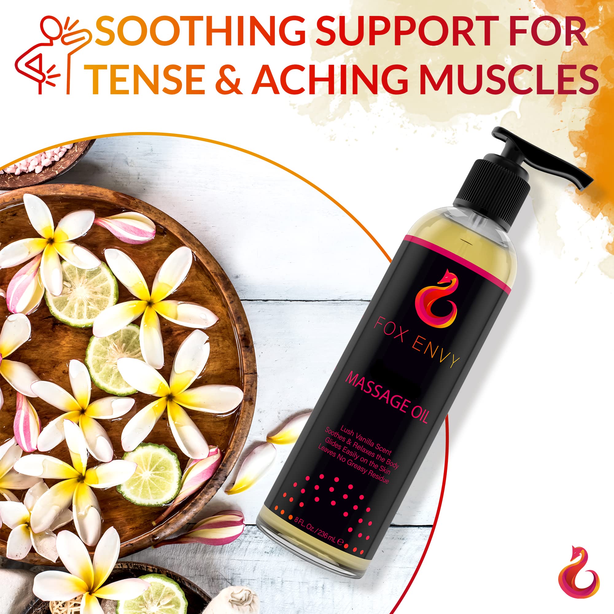 Premium Body Massage Oil for Relaxation - Vanilla Scented Therapeutic Massage Oil with Jojoba & Coconut (8 fl oz) | Ideal for Couples Massage, Spa Treatments & Muscle Relief