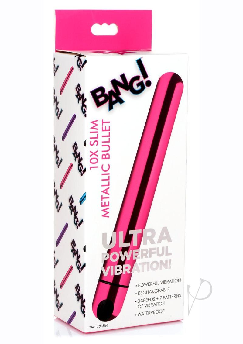 10X Slim Metallic Rechargeable Bullet Vibrator - Pink | Powerful & Discreet Personal Massager for Women | Perfect for Solo Play & Couples Intimacy