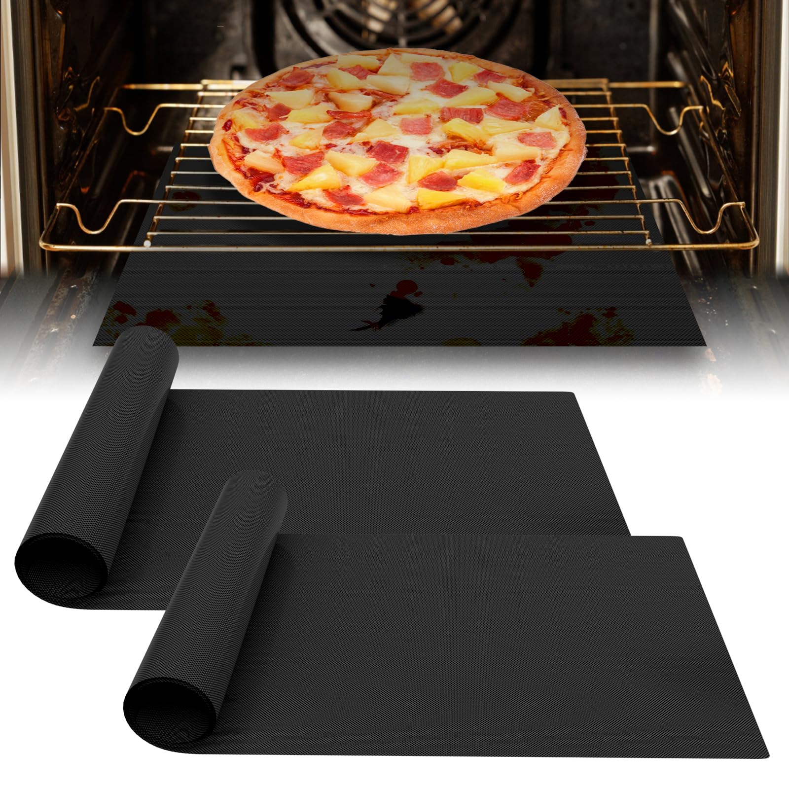 2 Pack Heavy Duty Non Stick Oven Liners - BPA & PFOA Free, Thickened Oven Bottom Protector Mats, Replacement for Aluminum Foil for Electric/Gas Ovens, Toasters & Grills - Perfect for Baking, Roasting & Easy Cleanup