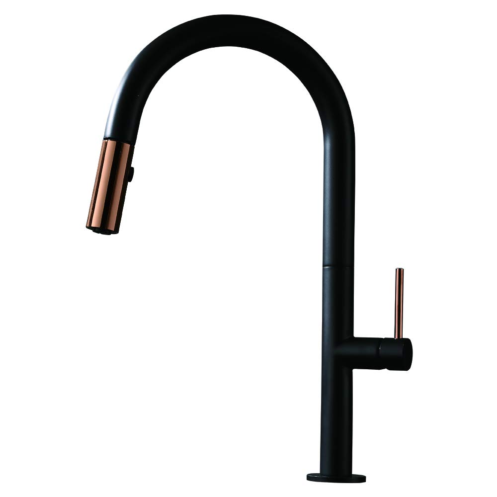 Modern Single Lever Pull Out Kitchen Faucet with Pull Down Sprayer - Brass Black Finish Sink Mixer Tap (FK001BK) for Home, Restaurant & Commercial Kitchens