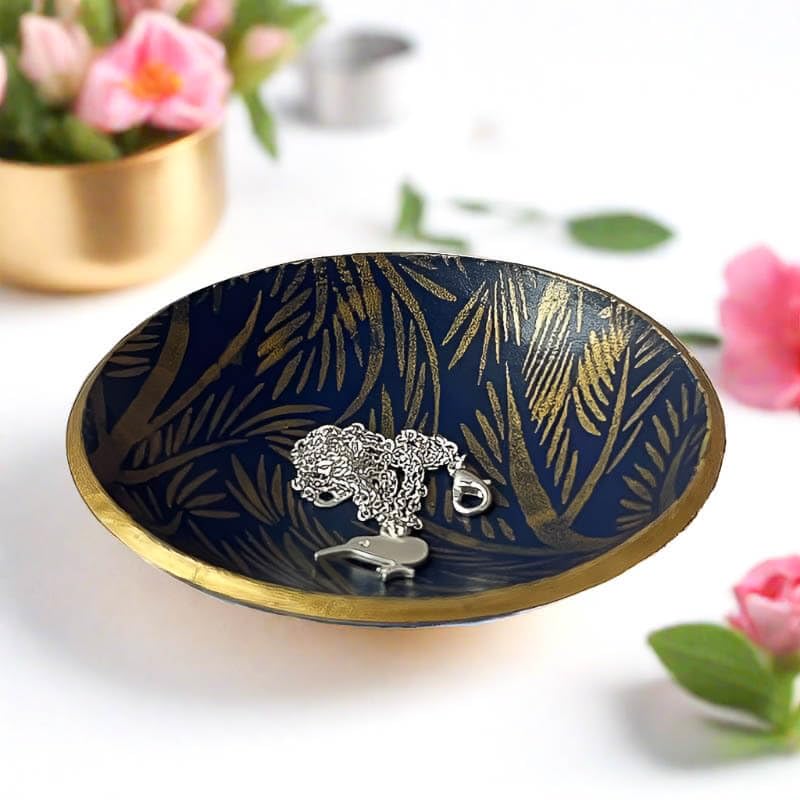 Navy Blue Small Trinket Dish & Ring Holder - Elegant Home Decor & Housewarming Gift for Jewelry Organization, Bathroom Counter, or Dresser Display