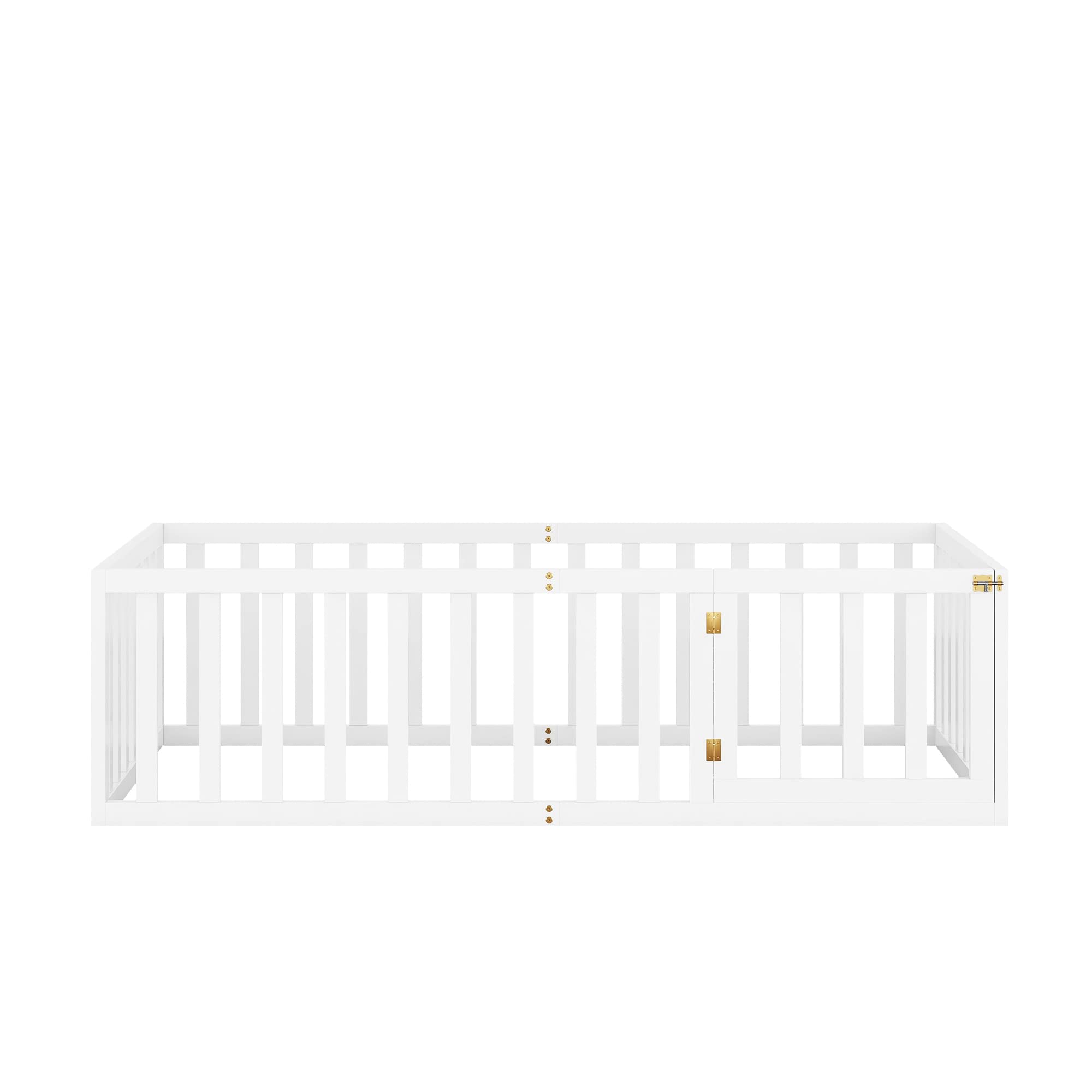 SOFTSEA Twin Floor Bed Frame with Safety Rails - Montessori Style Low Profile Kids Bed for Boys & Girls - Sturdy White Wooden Bed with Fence - Perfect for Toddler Rooms, Daycare Centers & Montessori Classrooms