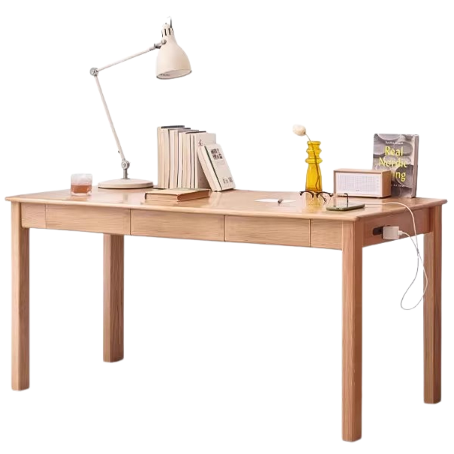 Premium Solid Oak & Ash Wood USB Office Desk - Modern Home & Workspace Furniture for Productivity & Organization | Perfect for Remote Work, Study & Office Setup
