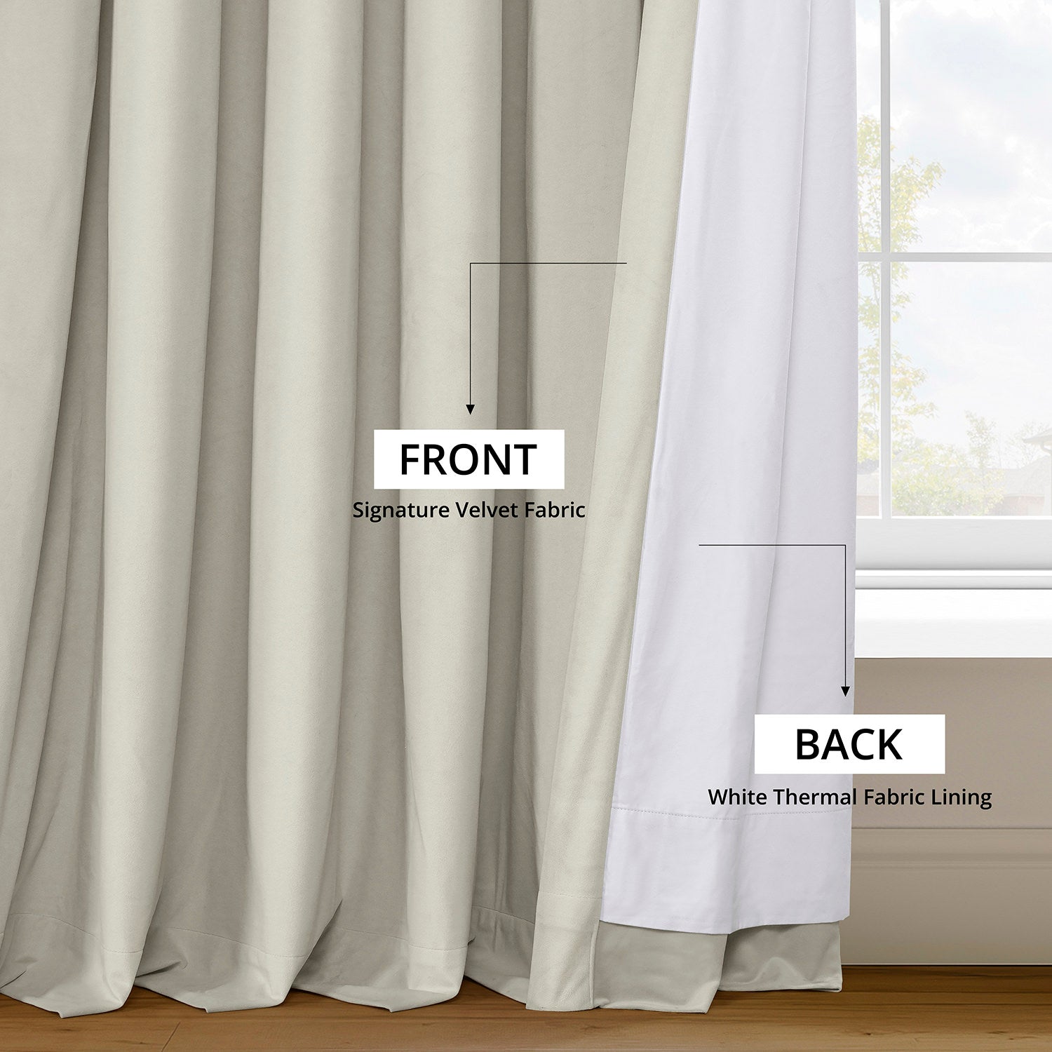 Porcelain White French Pleat Signature Velvet Blackout Curtain