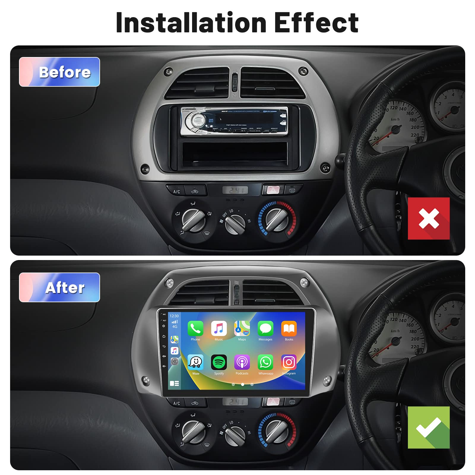 Roinvou 9 Inch Android 13 Car Stereo for Toyota RAV4 2000-2003 | 2GB RAM 64GB ROM | Wireless CarPlay & Android Auto | Bluetooth GPS WiFi | HD Touchscreen with AHD Backup Camera | Perfect for Commuting & Road Trips