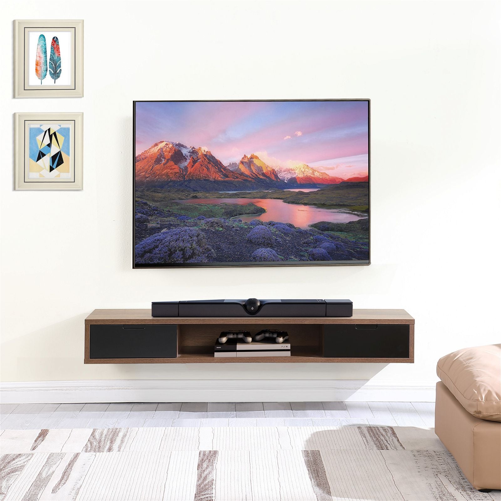 Criterion 1800mm Dark Oak Wall Mounted TV Stand - Modern Entertainment Center for Living Room & Home Theater Setup
