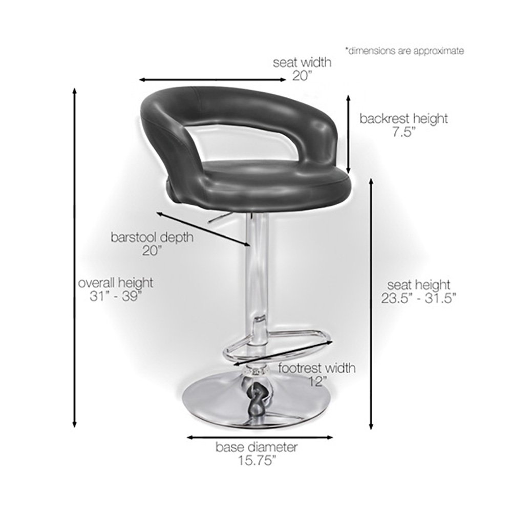 Set of 2 Halo Leather Contemporary Adjustable Barstools - Black Licorice, Perfect for Kitchen Islands and Home Bars