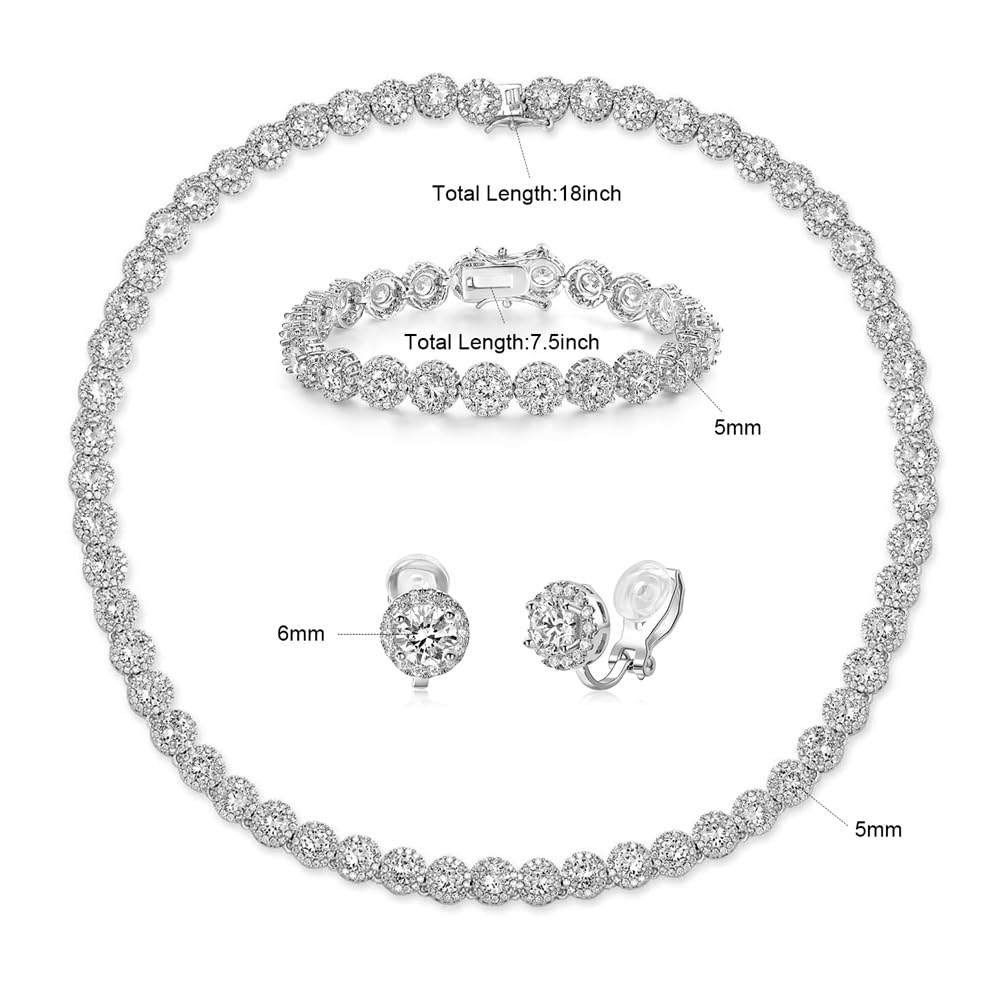 18K Gold Plated Cubic Zirconia Tennis Necklace Bracelet Earrings Set for Women & Men - Elegant Halo Jewelry Pack for Weddings, Anniversaries & Special Occasions