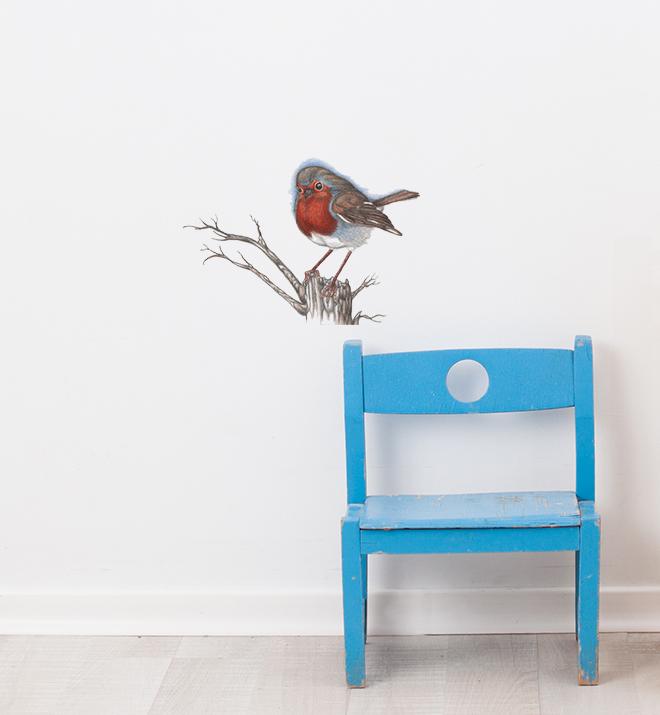English Robin Sitting On Branch Wall Sticker - Decorative Bird Decals for Nursery, Living Room & Bedroom - Perfect for Home Decor & Kids Room Wall Art