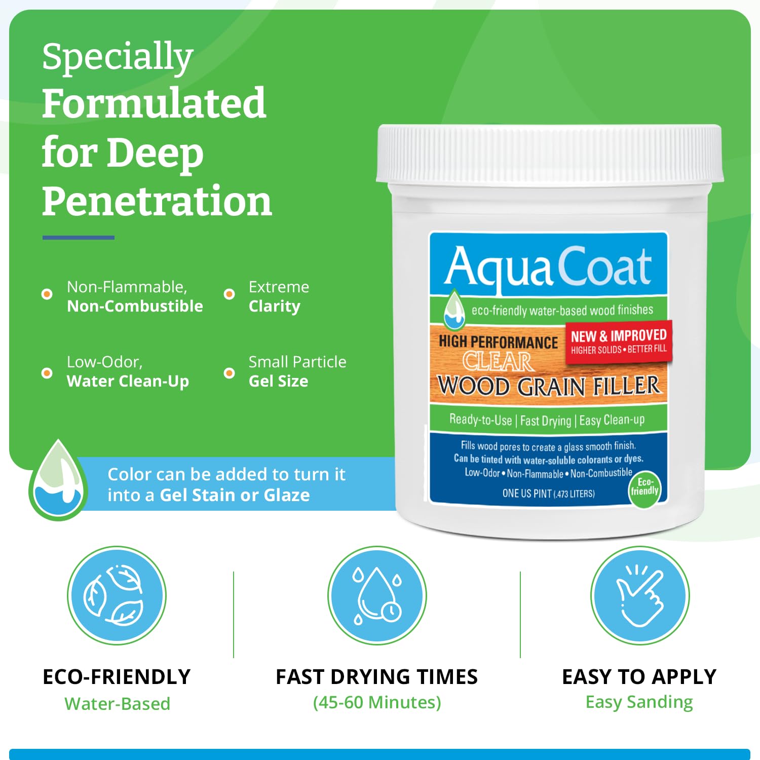 Fast-Drying Aqua Coat Wood Grain Filler Gel - DIY & Professional Use