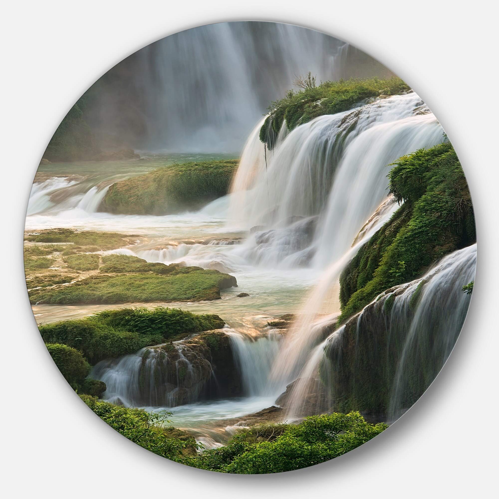 DesignArt 'Detian Waterfall' Landscape Photography Metal Wall Art - 29 Inch Round Canvas Print, Nature Home Decor for Living Room, Bedroom & Office