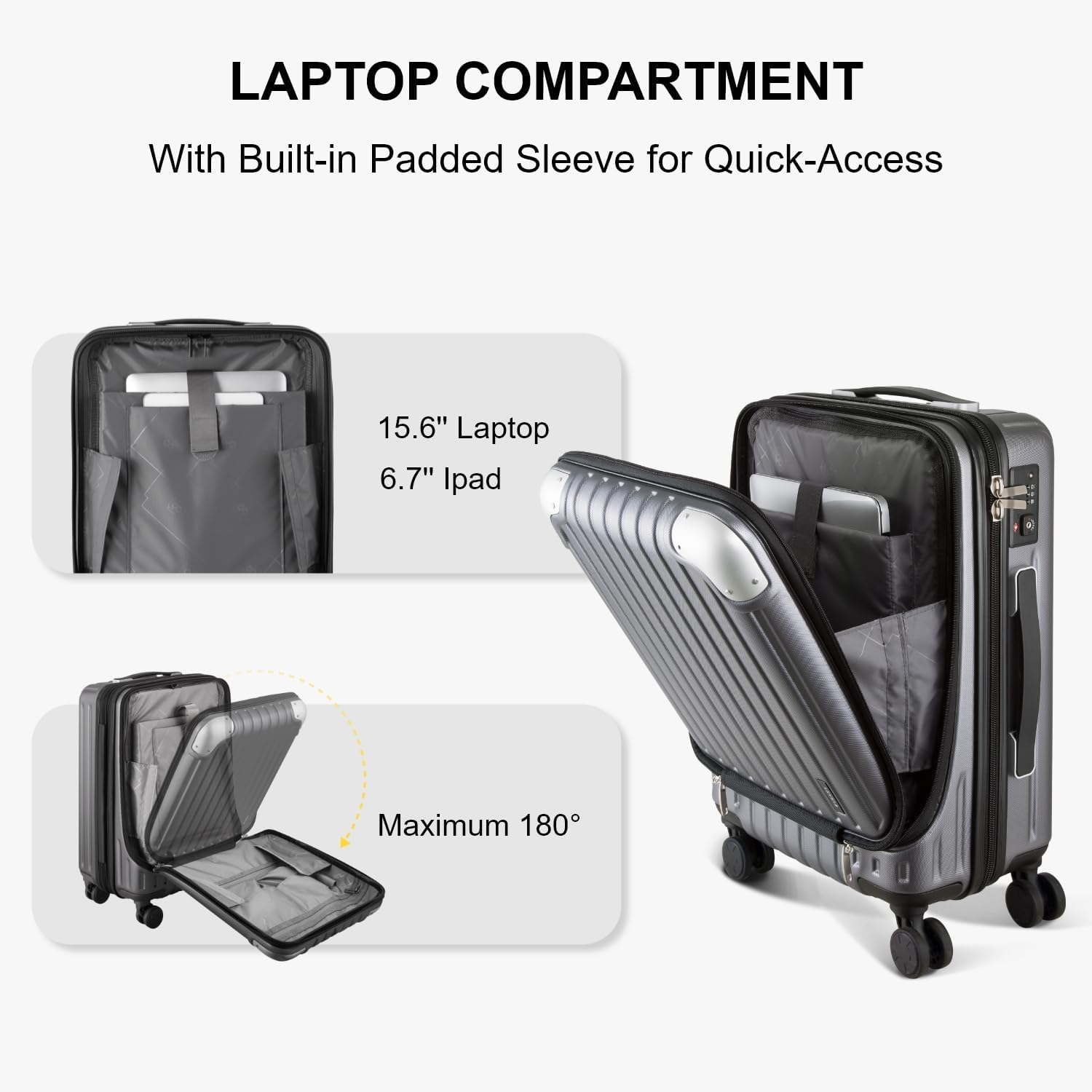 LEVEL8 Grace 20 Inch Hardside Carry On Luggage - ABS+PC Spinner Suitcase with TSA Lock & Smooth Wheels, Lightweight Grey Cabin Bag for Air Travel, Business Trips & Weekend Getaways