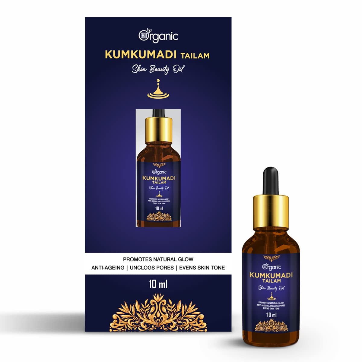 Organic Kumkumadi Oil 10ml - 360° Skin Nourishment for Glowing Complexion | Perfect for Nighttime Skincare & Anti-Aging Routine