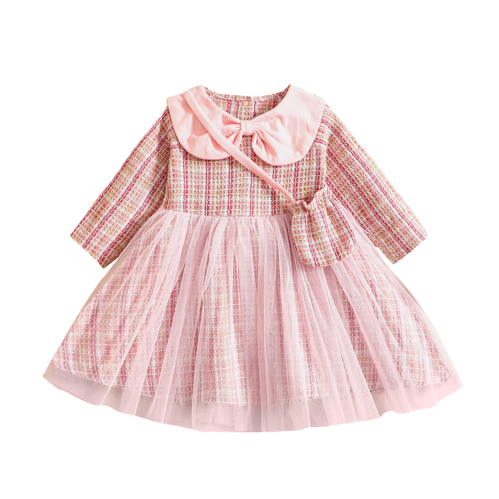 FOCUSNORM Vintage 70s Style Baby Girls Dress - Long Sleeve Pink Party Outfit with Backpack for Toddlers | Fall Fashion, Birthday Celebration & Photo Shoot