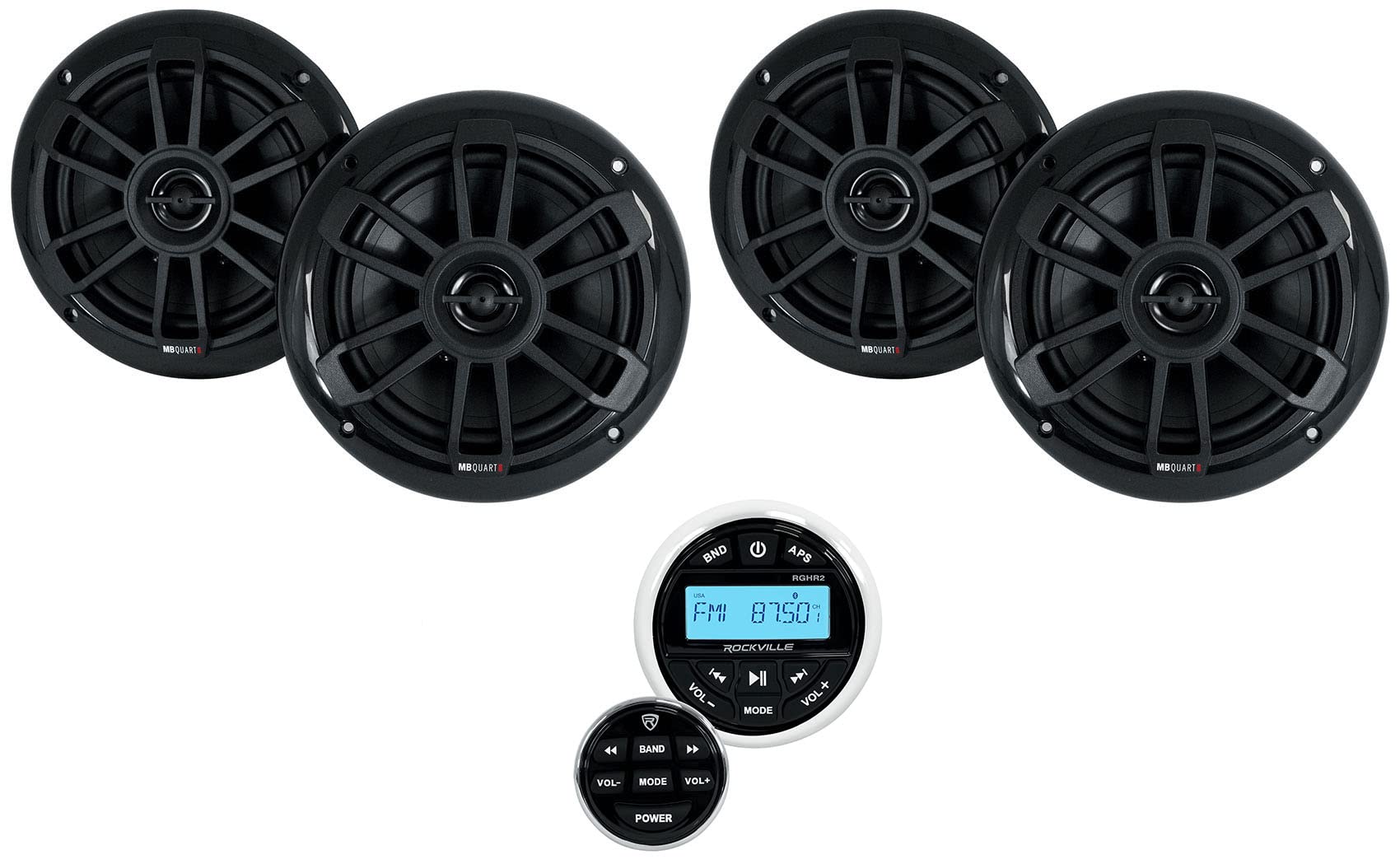 Rockville RGHR2 Marine Gauge Receiver with Bluetooth & 4 MB Quart NF1-116B 6.5