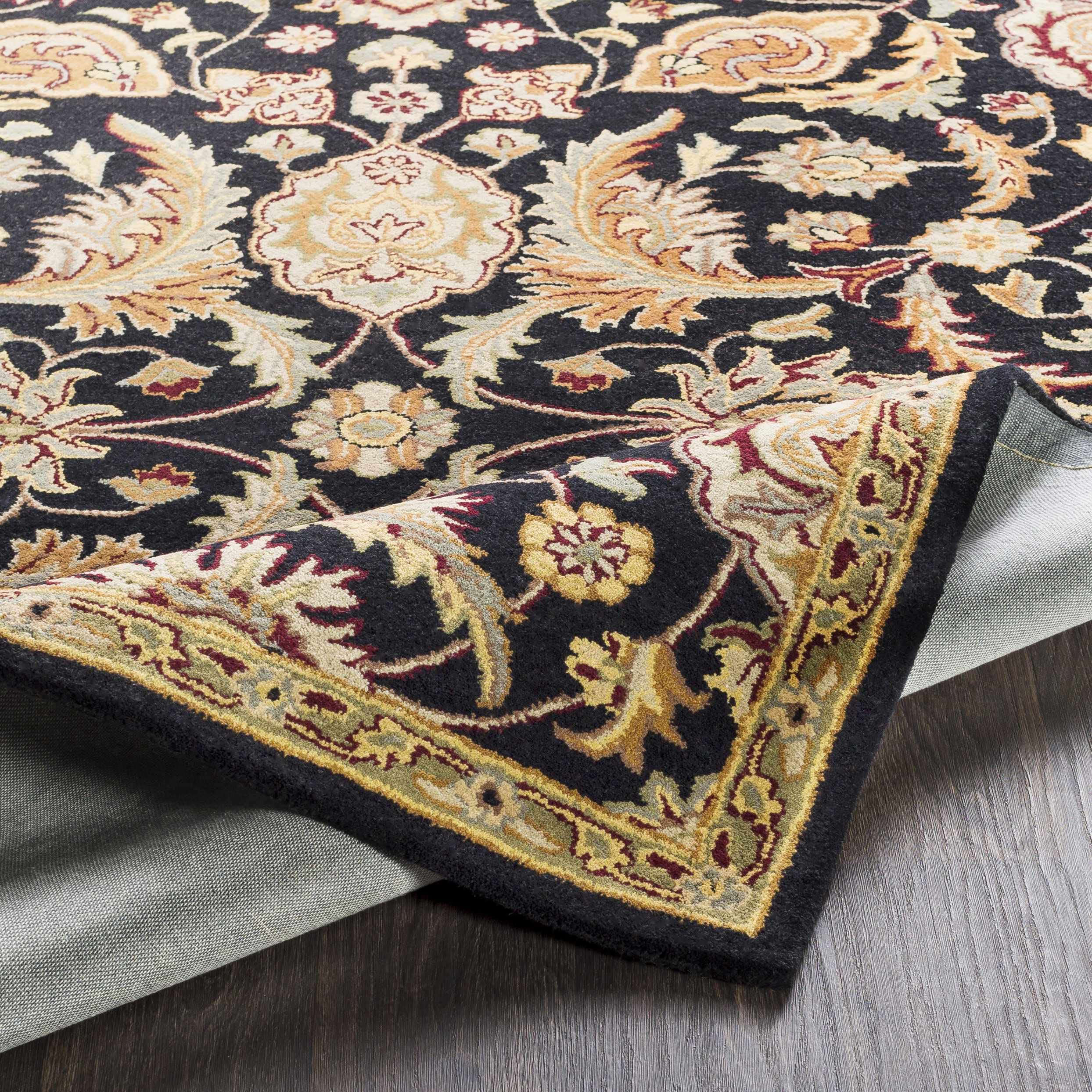 Hauteloom Blomkest Wool Area Rug for Living Room & Bedroom - Traditional Black Purple Beige Design - 2' x 3' - Soft & Durable for Home Decor, Office, or Nursery