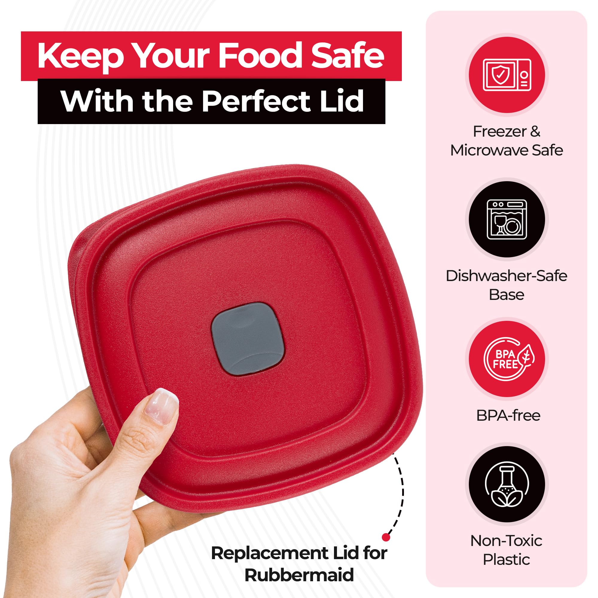Rubbermaid Food Storage Container Replacement Lids - 6-Pack for 3/5/7-Cup Containers - Airtight & Leakproof - Perfect for Meal Prep, Leftovers & Kitchen Organization