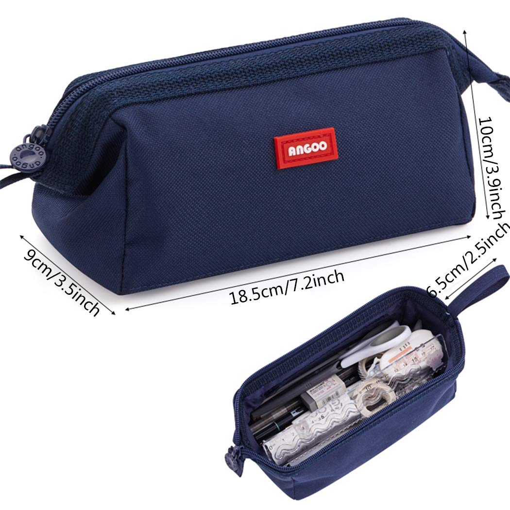 iSuperb Large Capacity Pencil Case - Portable Zipper Pencil Pouch Organizer for School, Office & Travel - Storage Bag for Pens, Cosmetics & Makeup (Navy Blue) - Perfect for Students, Artists & Professionals