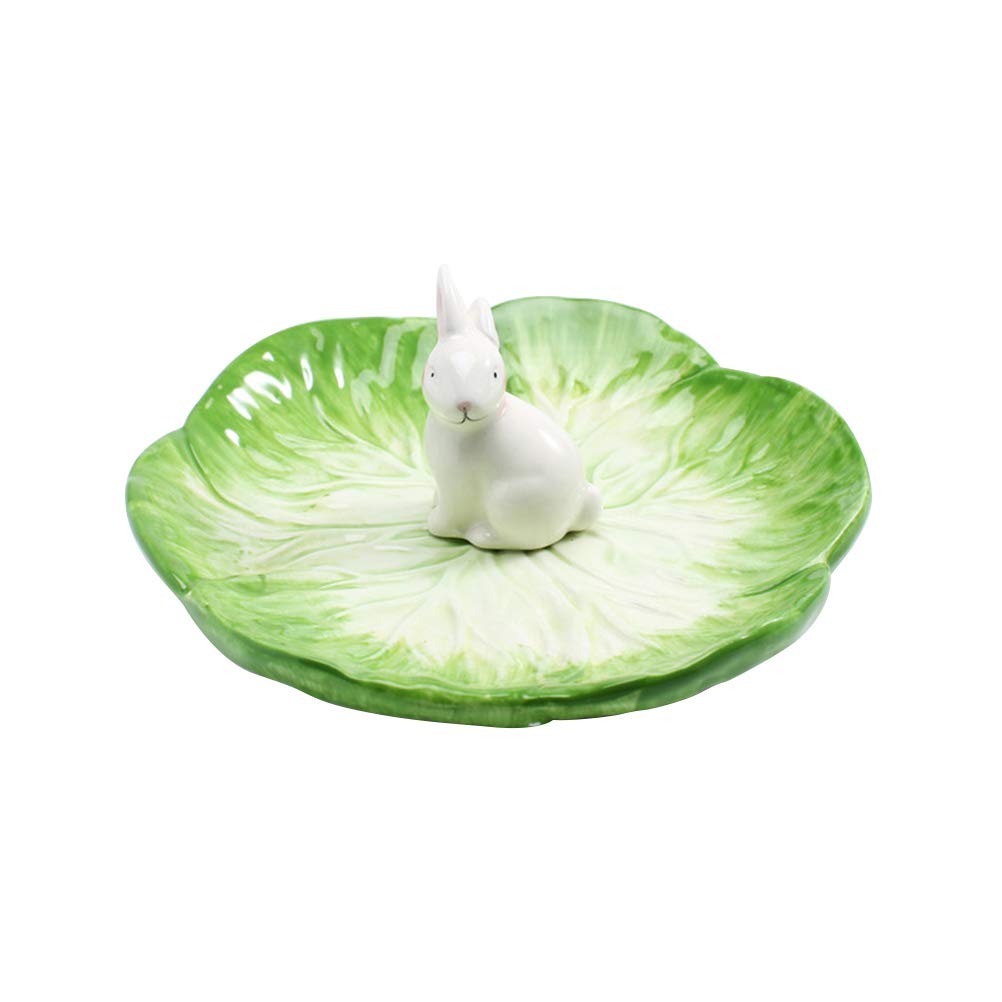 DOITOOL Ceramic Dinner Plates for Kids - Cabbage Design Rabbit Plate for Dessert, Fruit, Salad - Eco-Friendly & Durable - Perfect for Family Meals, Parties, and Kids' Dining (Green)