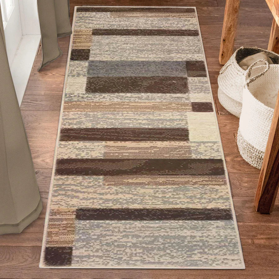 Stylish Rockwood Contemporary Geometric Patchwork Area Rug - Non-Slip Indoor Runner for Living Room, Bedroom & Office Decor