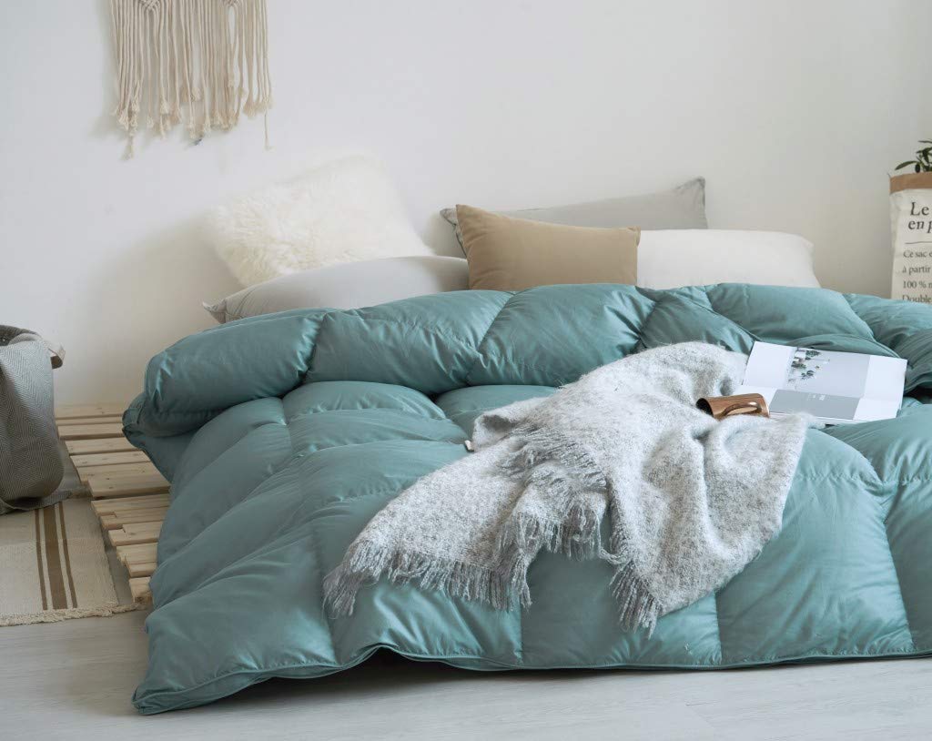 400 Thread Count 100% Cotton Luxury Turquoise Blue Queen Size Comforter - All Season Goose Down Filled Duvet Insert or Standalone Bedding for Master Bedroom, Guest Room & Hotel Use
