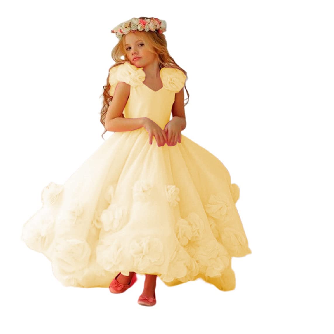 Seezom Girls V-Neck Flower Girl Dress for Birthday Party, Princess Prom, Wedding & Formal Events - Elegant Ball Gown with STQ06 Design - Perfect for Pageants, Photo Shoots & Special Occasions