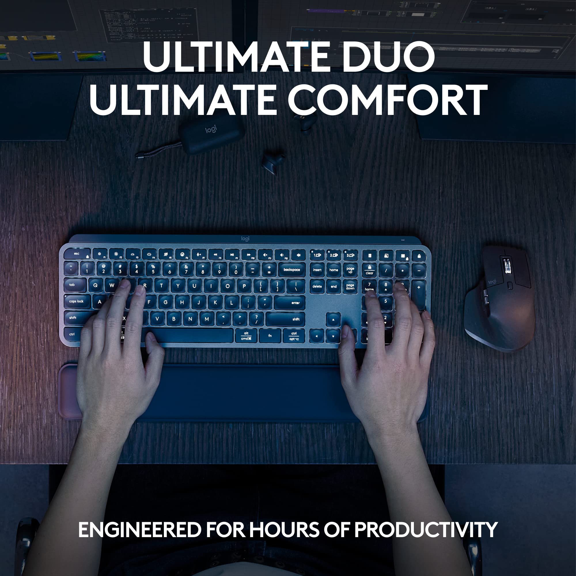 Logitech MX Keys S Combo Wireless Keyboard and Mouse Set - Ergonomic Palm Rest, Backlit Keys, Bluetooth/USB-C Connectivity for Windows, Mac, Linux, Chrome | Perfect for Office Work, Gaming & Programming