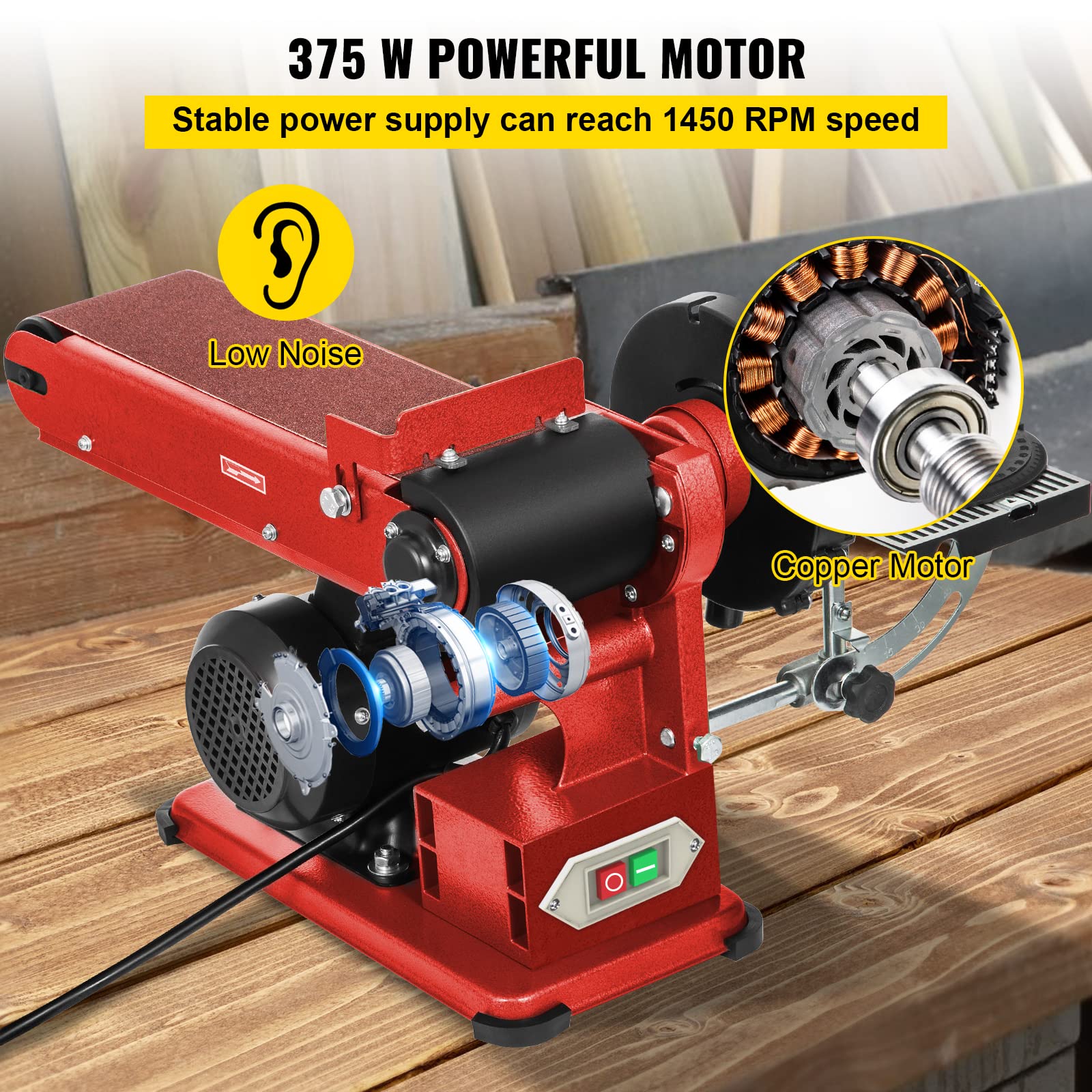 VEVOR 4 x 36 Inch Belt Sander & 6 Inch Disc Sander Combo - 375W Benchtop Sander with Dust Collection | Woodworking, Metal Sanding & DIY Projects | Powerful Bench Sander for Home Workshop & Professional Use