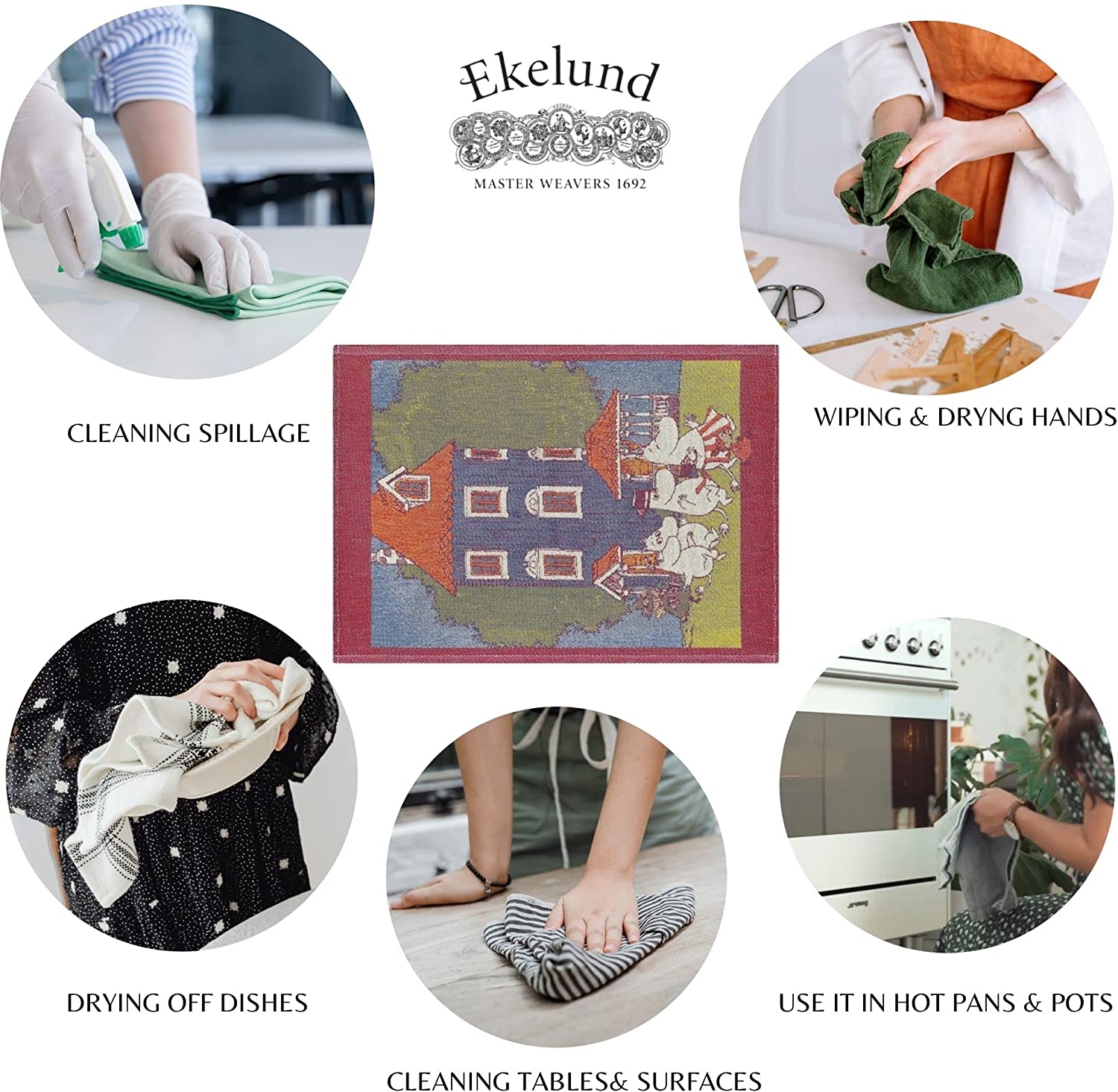 Ekelund Moomin House Large Tea Towel - Premium Cotton Kitchen Towel for Drying Dishes, Decor & Gift Ideas