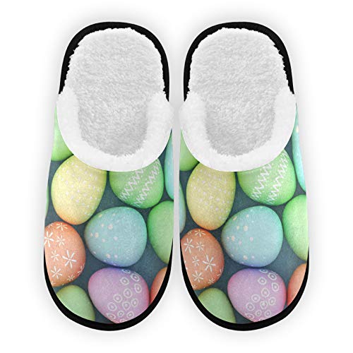 **Women's Colorful Easter Egg Slippers - Soft Warm Coral Lined Slip-On House Shoes for Indoor & Outdoor Use - Perfect for Holidays, Gifts & Cozy Home Comfort**
