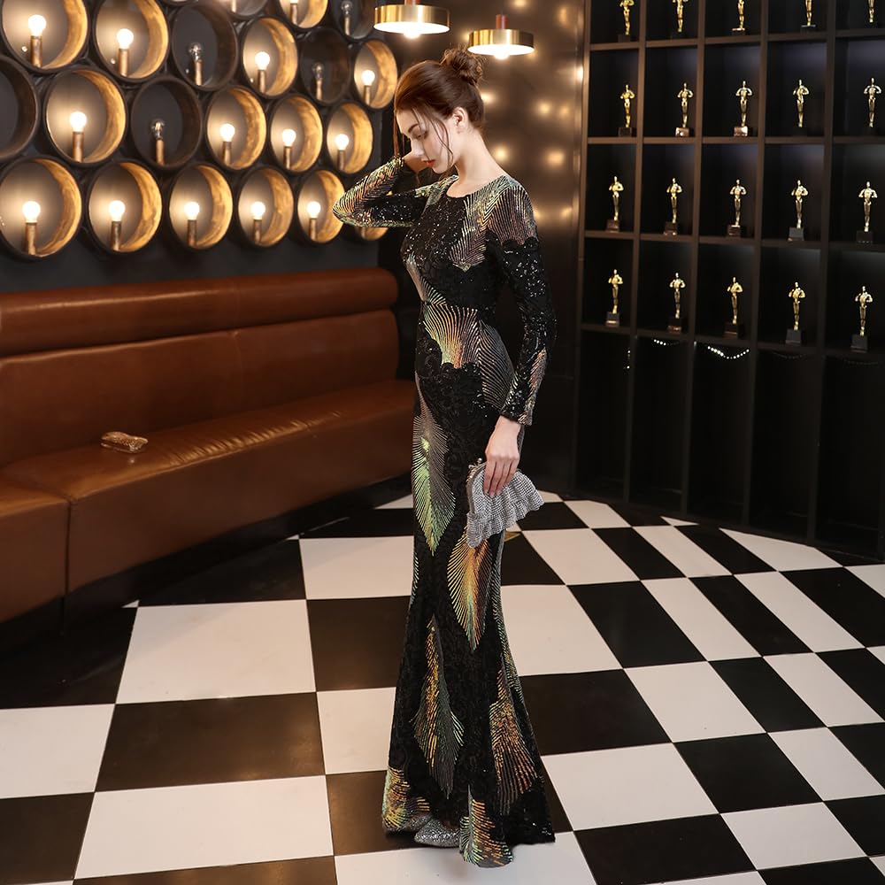 Sparkly Sequin Maxi Dress for Women - Elegant Long Sleeve Party Gown for Evening Events, Prom, Wedding & Special Occasions