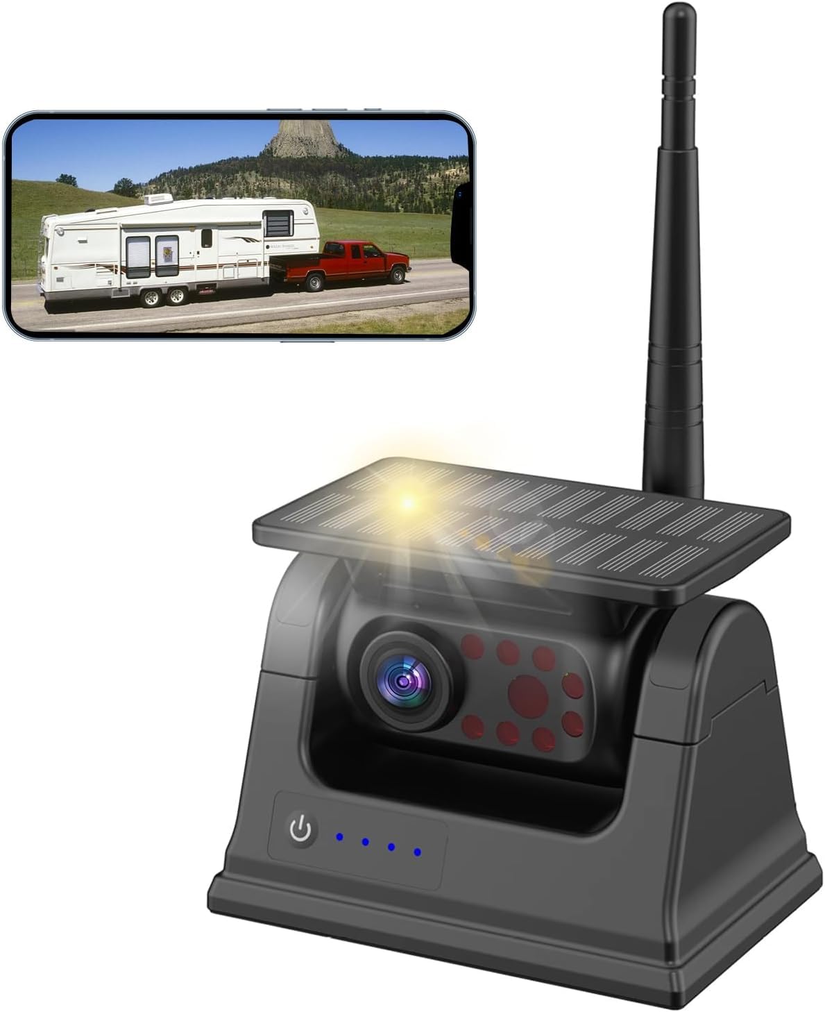 OBEST Magnetic Wireless Backup Camera with Solar WiFi, Built-in Battery & Infrared Night Vision - Universal Rear View Camera for iOS/Android - Perfect for Trucks, RVs, Trailers & Parking Safety