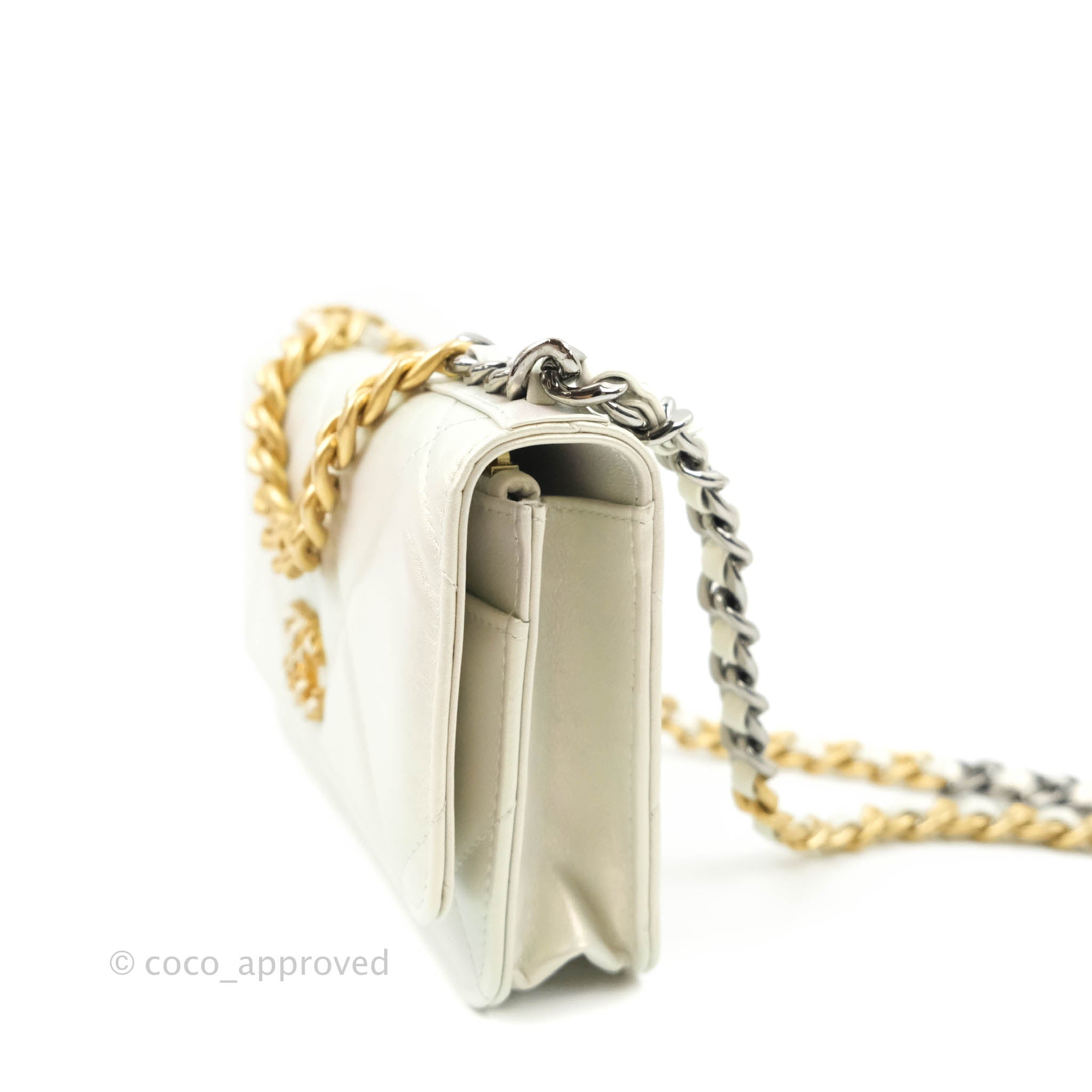 Chanel 19 Quilted Wallet on Chain WOC in Iridescent White with Mixed Hardware - Luxury Crossbody Bag for Women, Perfect for Evening Events & Daily Use