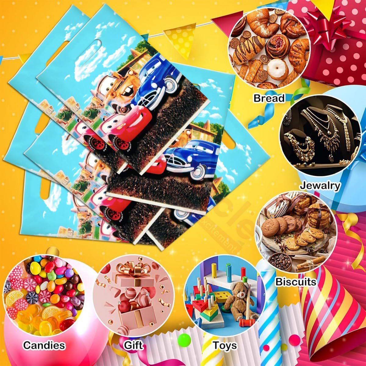 Car Theme Birthday Party Favors - Pack of 10 Blue Foil Goodie Bags for Kids | Boys & Girls Return Gifts | Perfect for Themed Parties, School Events & Birthday Celebrations