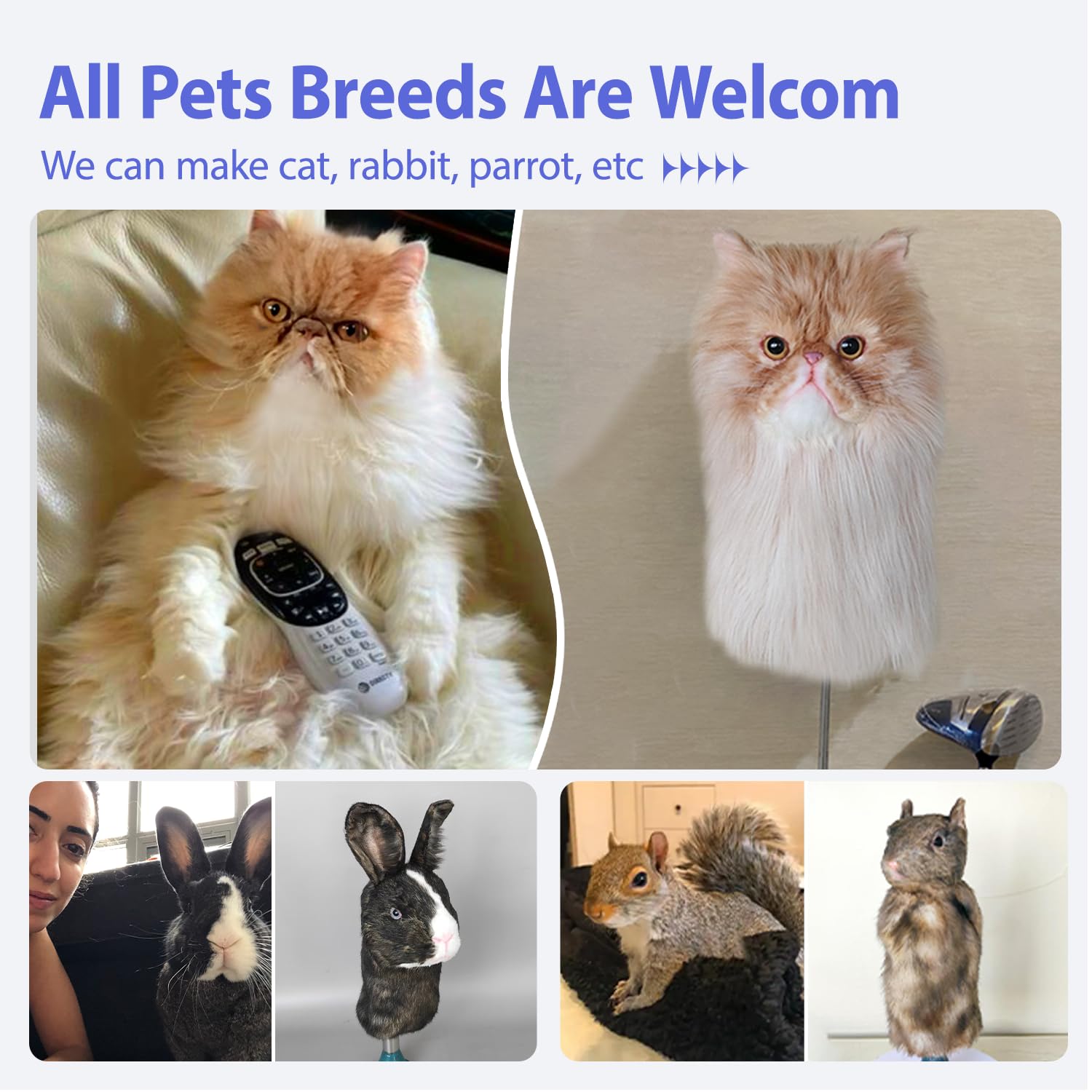 Custom Golf Driver Head Cover - Personalized & Lifelike Pet Design (Dog, Cat, etc.) for Golf Club Protection | Great Gift for Golf Lovers | Perfect for Course Play, Driving Range & Club Storage