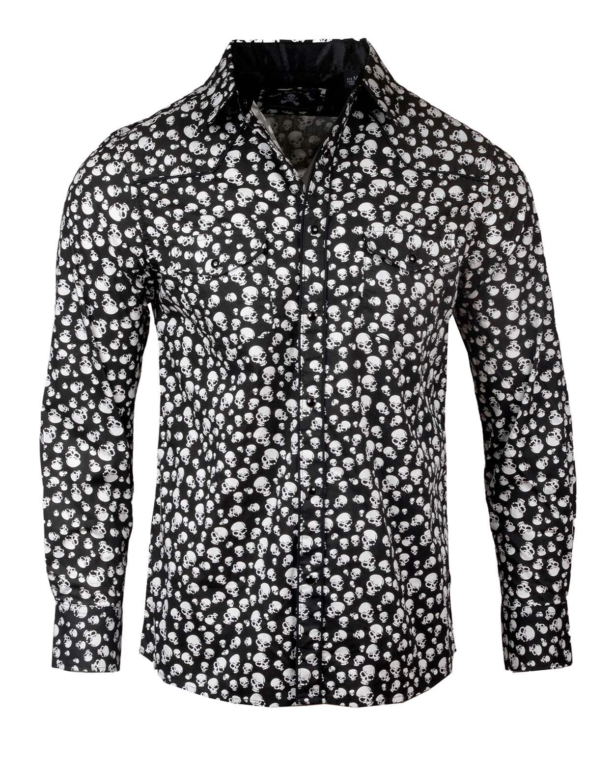 Rock Roll n Soul Men's 'I'm Your Boogieman' Skull Print Long Sleeve Button-Up Shirt 814 | Gothic Fashion, Halloween Costume & Rock Concert Outfit