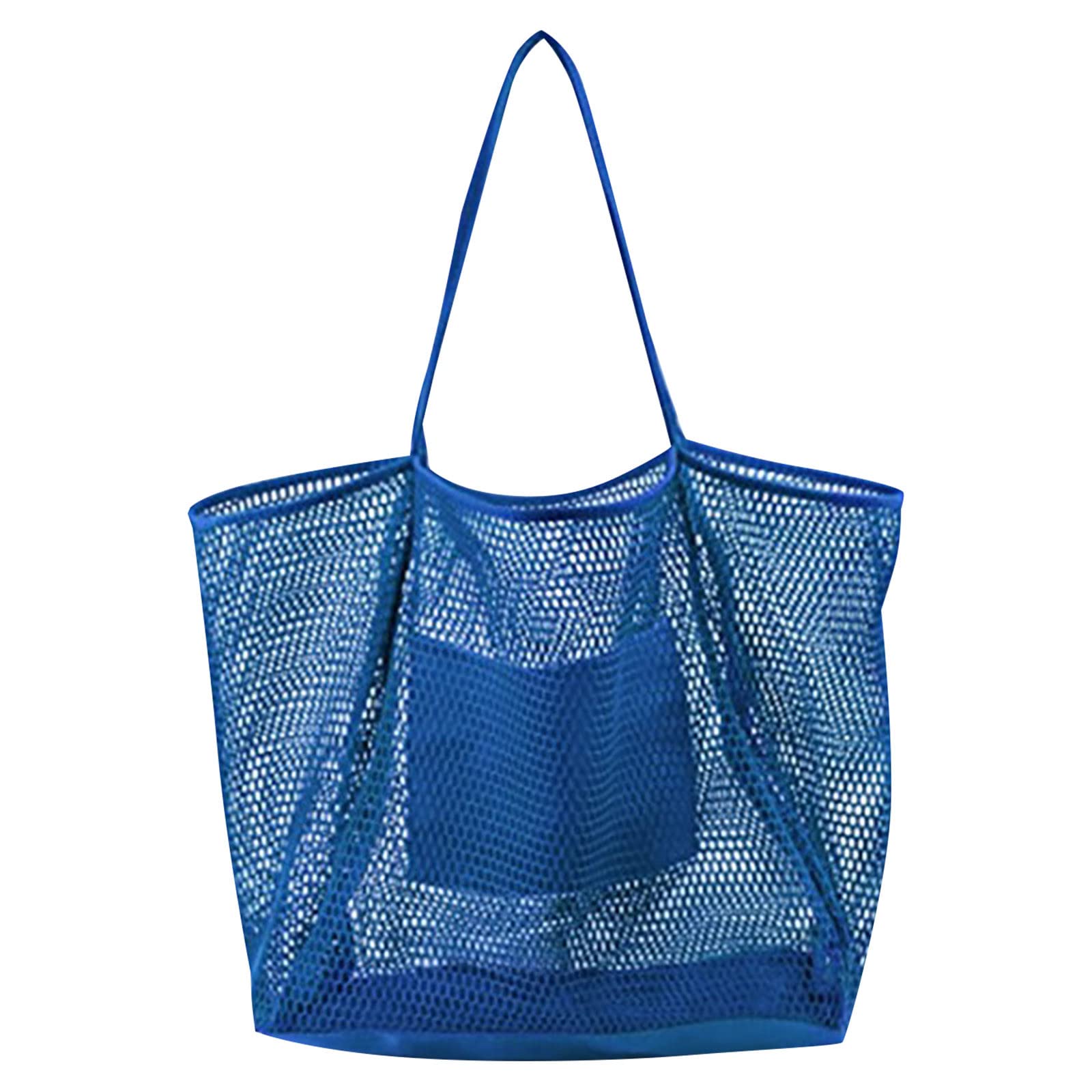 Women's Mesh Beach Bag - Lightweight Foldable Tote for Pool, Swimming & Travel - Waterproof Summer Vacation Essentials with Charging Cord Pocket (Blue, One Size) | Perfect for Beach Trips, Poolside Lounging & Weekend Getaways