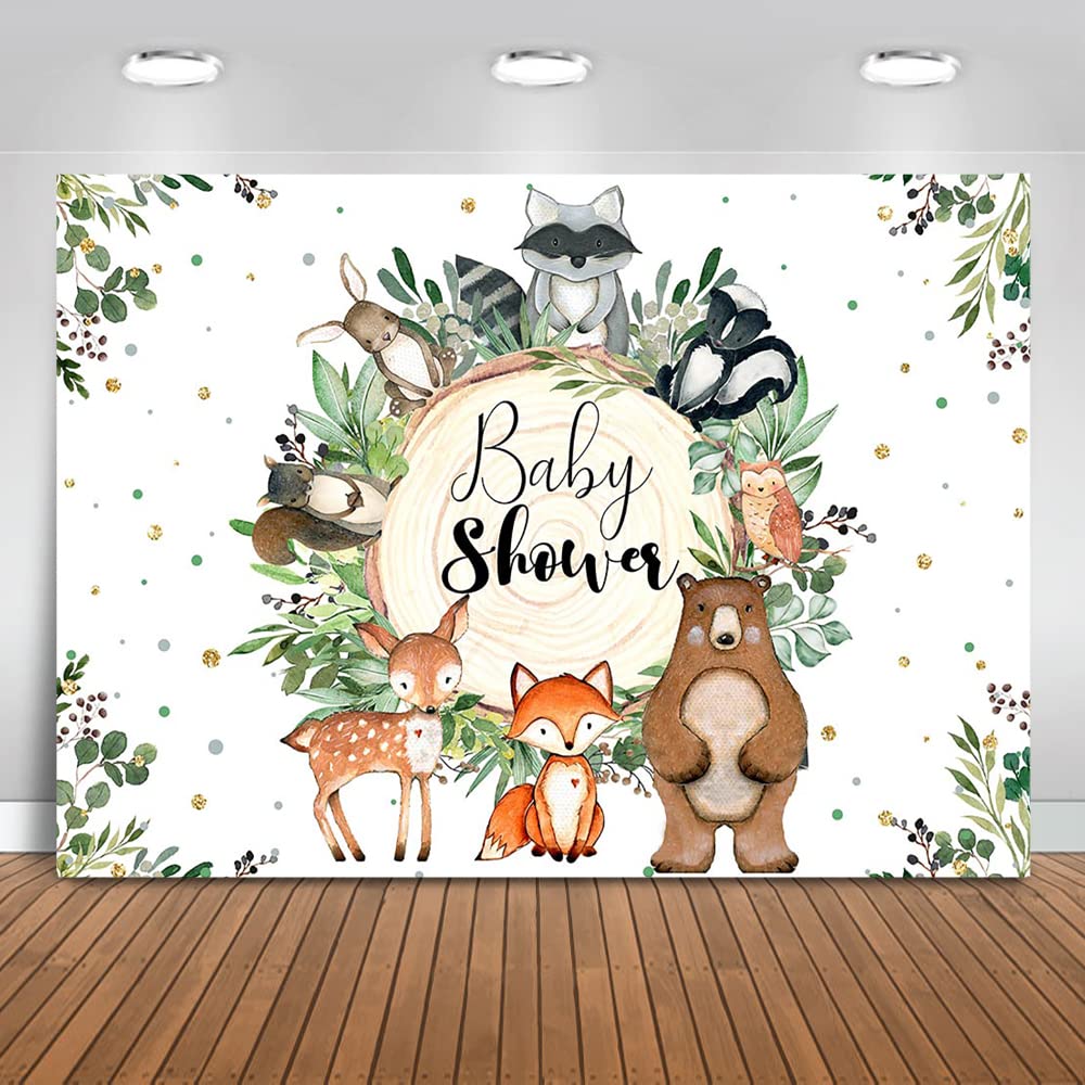 Woodland Baby Shower Backdrop - 10x7ft Forest Animals Theme Party Decoration with Greenery & Cute Creatures for Cake Table, Photo Booth & Nursery Decor | Perfect for Gender Reveal, First Birthday & Baby Shower Events