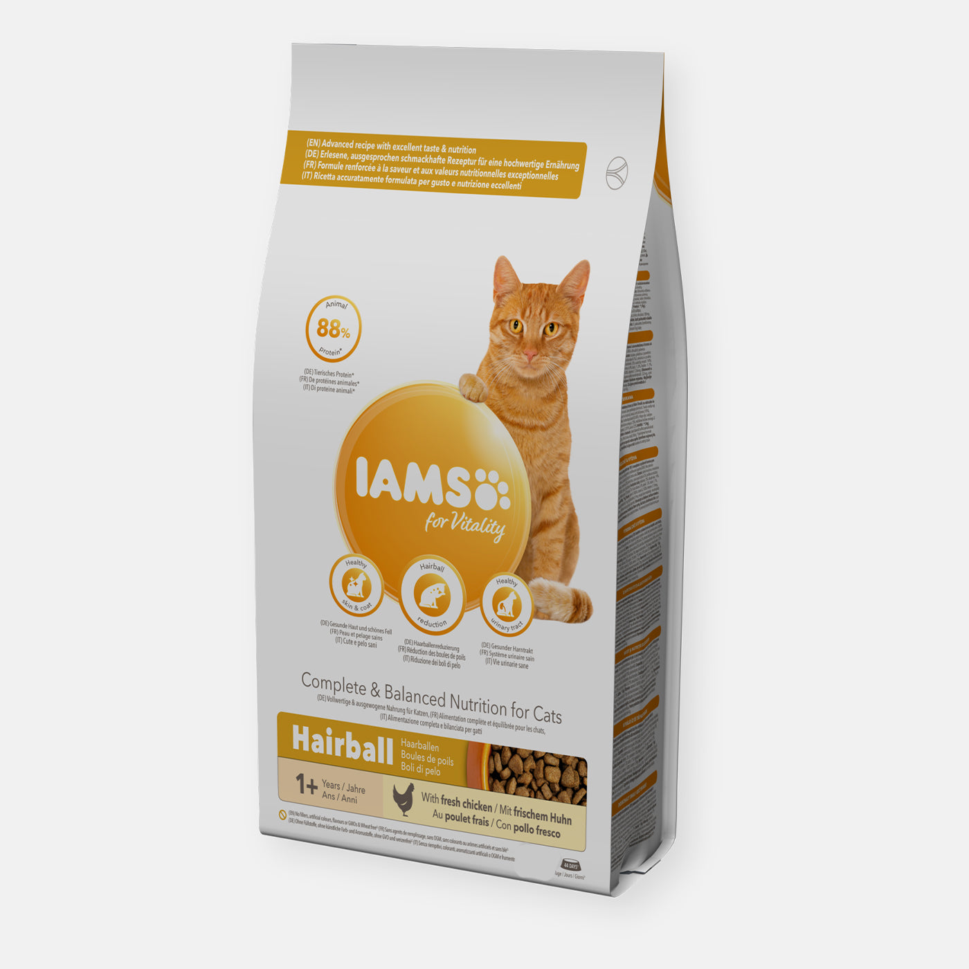 IAMS Vitality Hairball Control Adult Cat Food with Fresh Chicken - 2KG (4.4 lb) Dry Cat Food for Indoor Cats - Supports Healthy Digestion & Reduces Hairballs - Perfect for Daily Feeding & Weight Management
