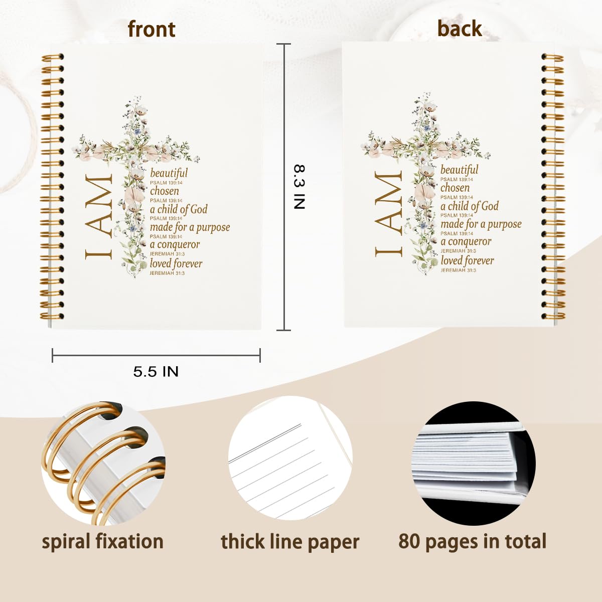 Bible Journal Notebook - Spiral Bound Christian Prayer Journal for Women, 5.5x8.3