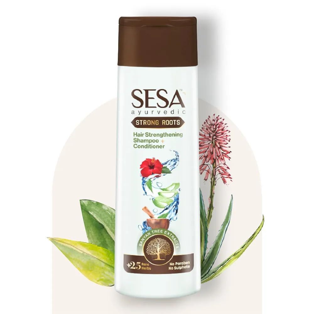 SESA Ayurvedic Strong Roots Hair Shampoo & Conditioner Set - 200ml Paraben & Sulfate Free for Men & Women - Strengthens Hair Roots, Nourishes Scalp - Perfect for Daily Hair Care & Scalp Treatment