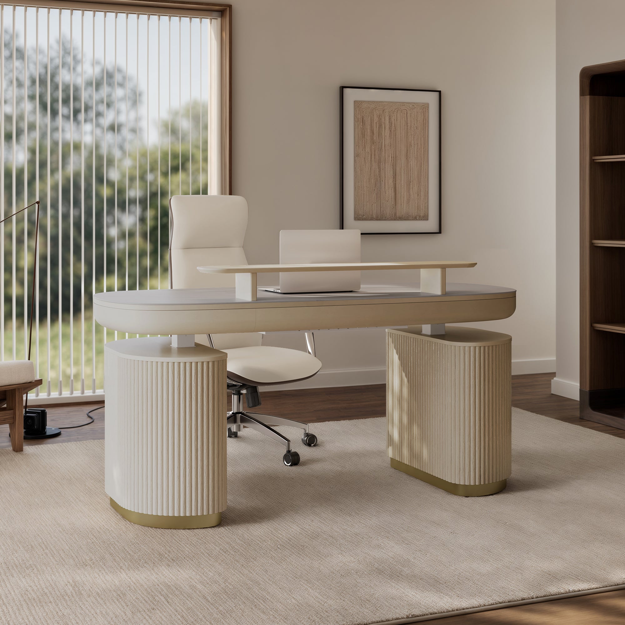 Premium Opal Oval Executive Standing Desk with Storage - 66