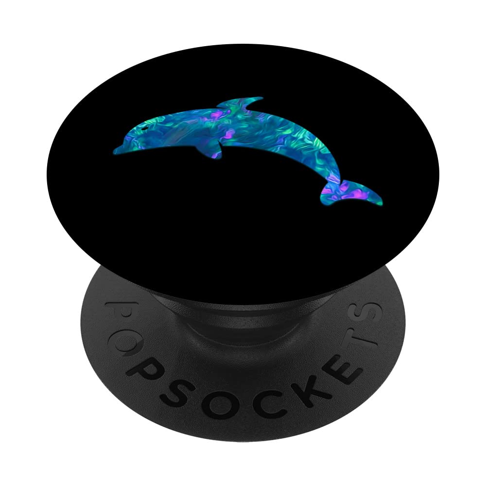 Cyan Blue Violet Dolphin Phone Grip - Animal Lover Black PopSockets Swappable PopGrip for Secure Phone Handling and Stylish Accessories