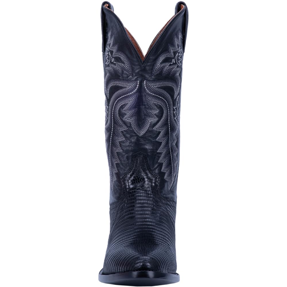 Dan Post Men's Winston Lizard Embroidered Round Toe Pull-On Dress Boots - Mid Calf Western Cowboy Boots for Men - Black Leather Boots for Formal Wear, Country Dancing & Special Occasions